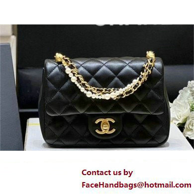 chanel Shiny Lambskin, Imitation Pearls & Gold-Tone Metal Mini Flap Bag Black AS4385 2024(original quality)